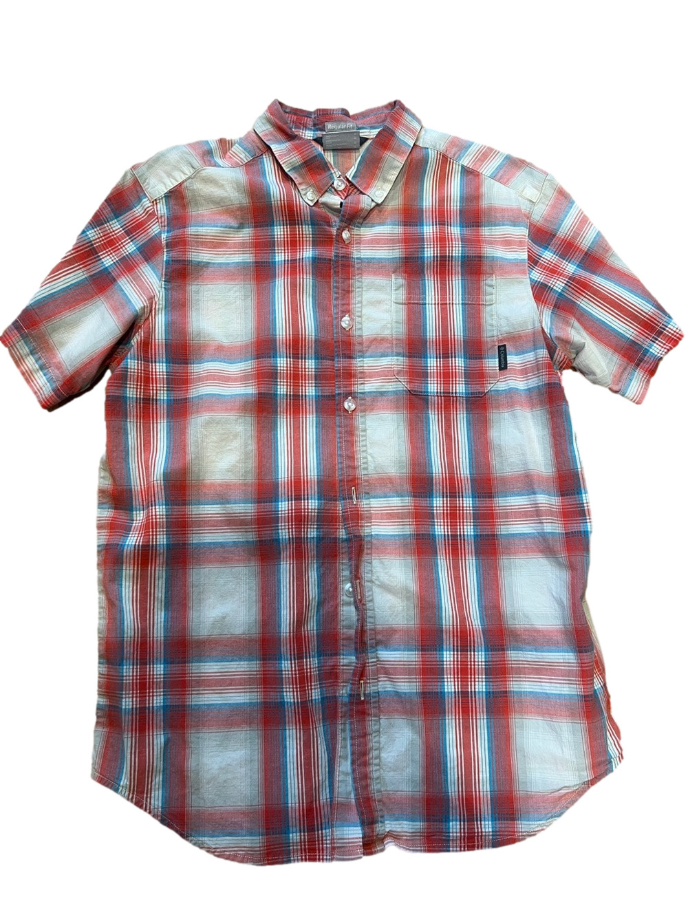 Men's Columbia Red Plaid Short-Sleeve Button-Down Shirt - Size Medium